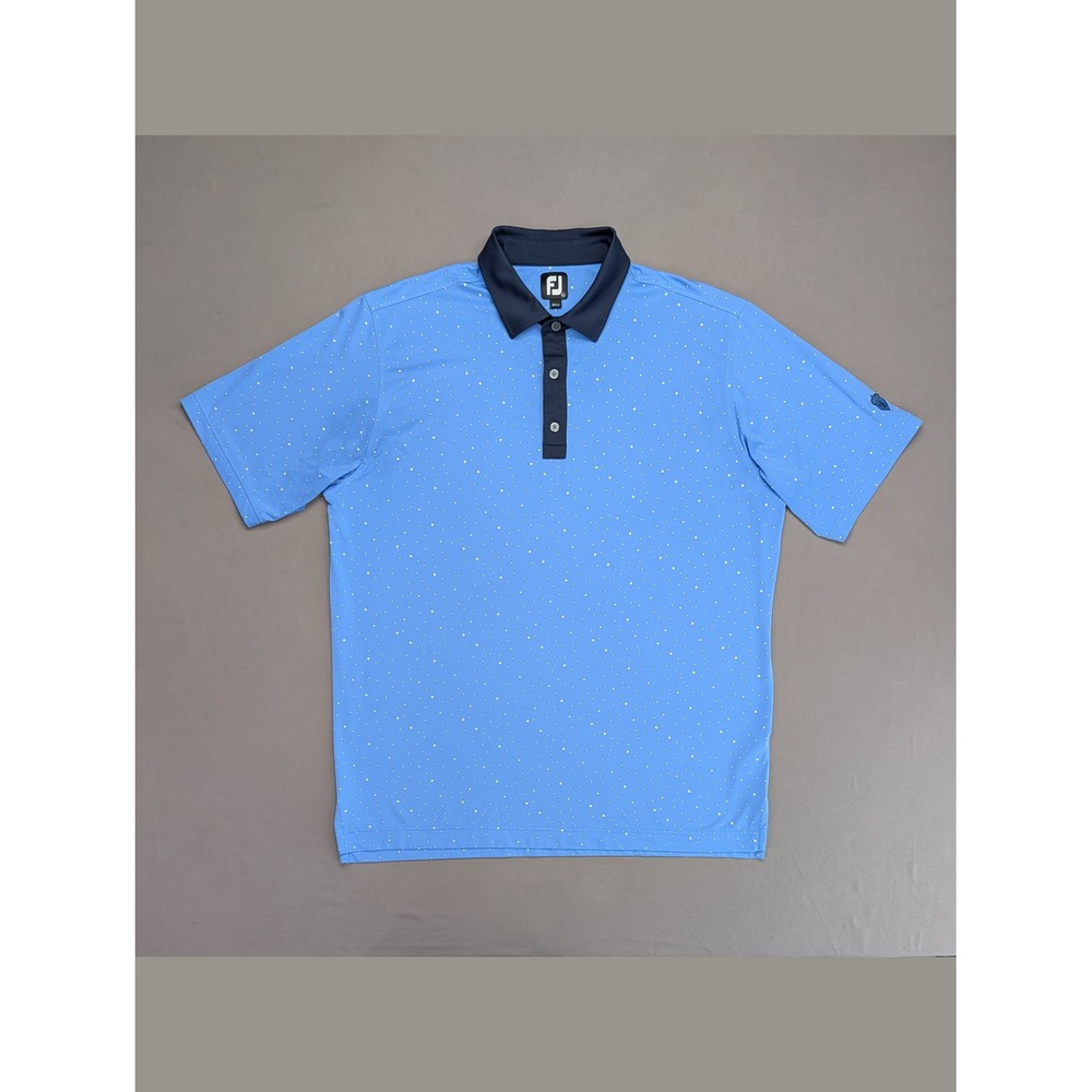 FootJoy Golf Polo XL Blue Polka Dot Stretch Performance CFC Logo